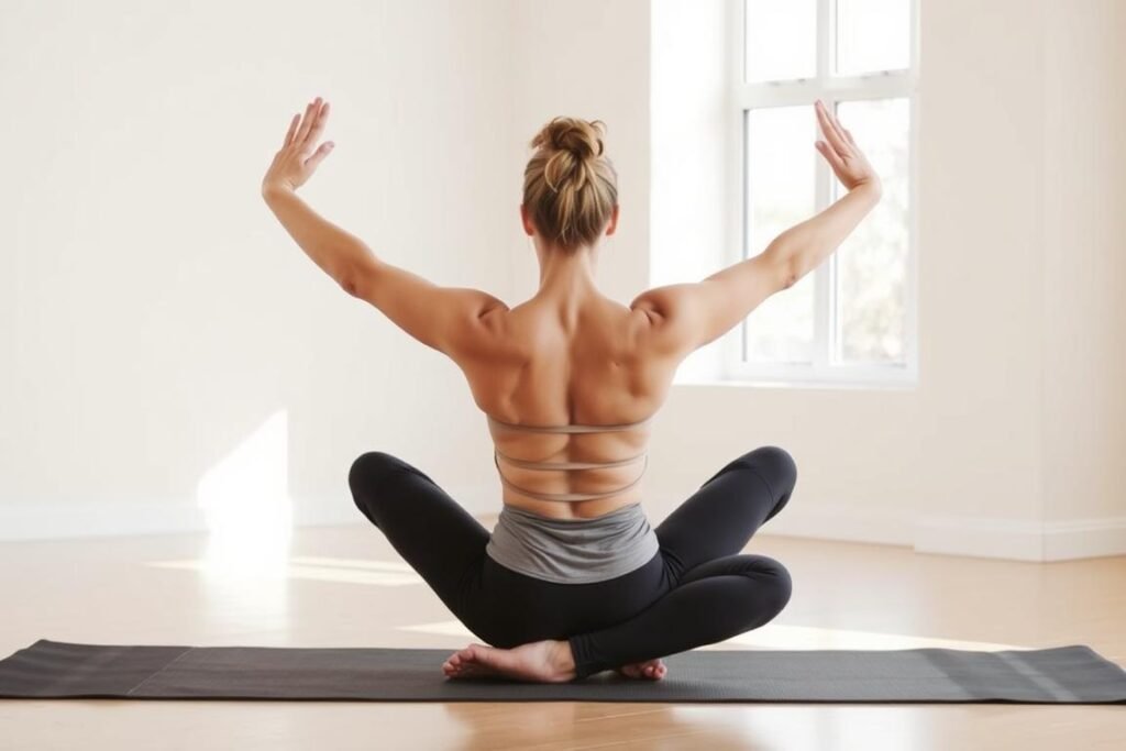 Demonstrasi Boat Pose dalam Yoga untuk memperkuat otot inti bagian depan Demonstrasi Boat Pose dalam Yoga untuk memperkuat otot inti bagian depan
