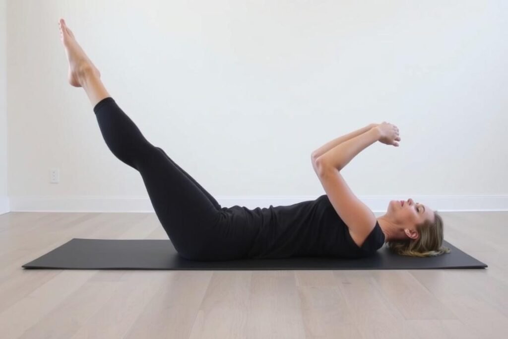 Demonstrasi gerakan The Hundred dalam Pilates untuk memperkuat otot inti Demonstrasi gerakan The Hundred dalam Pilates untuk memperkuat otot inti