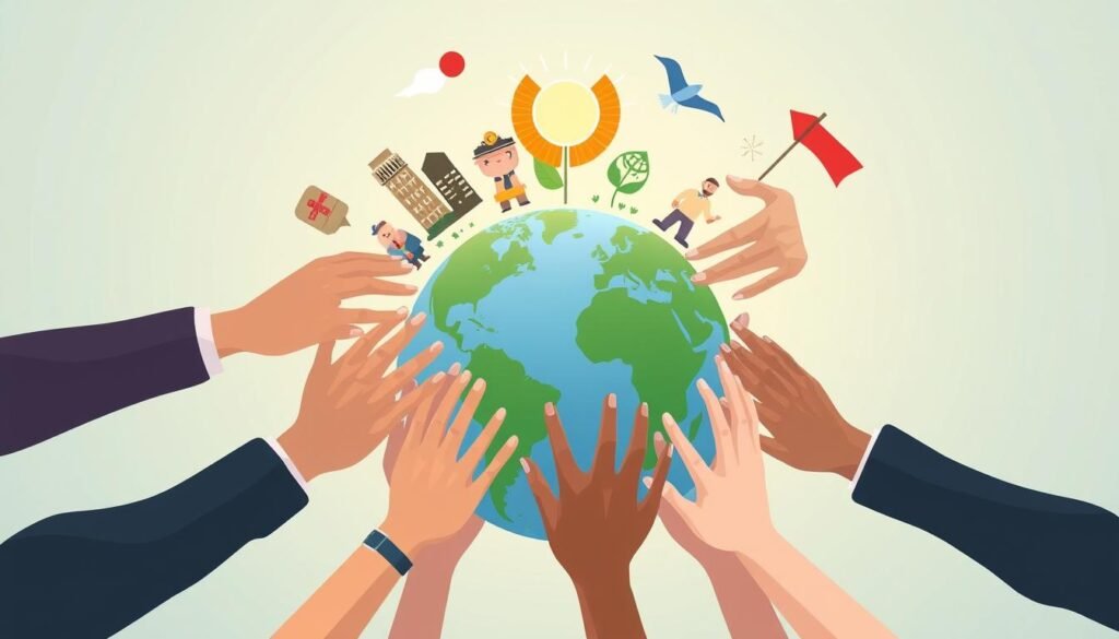 Ilustrasi kesimpulan tentang pentingnya kerjasama global dalam menghadapi tekanan global Ilustrasi kesimpulan tentang pentingnya kerjasama global dalam menghadapi tekanan global