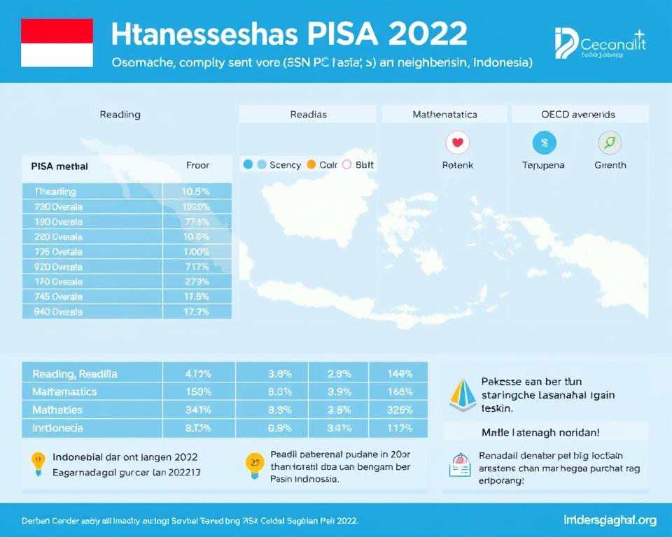 Grafik hasil Survei PISA 2022 untuk Indonesia dalam konteks perkembangan pendidikan di Indonesia
