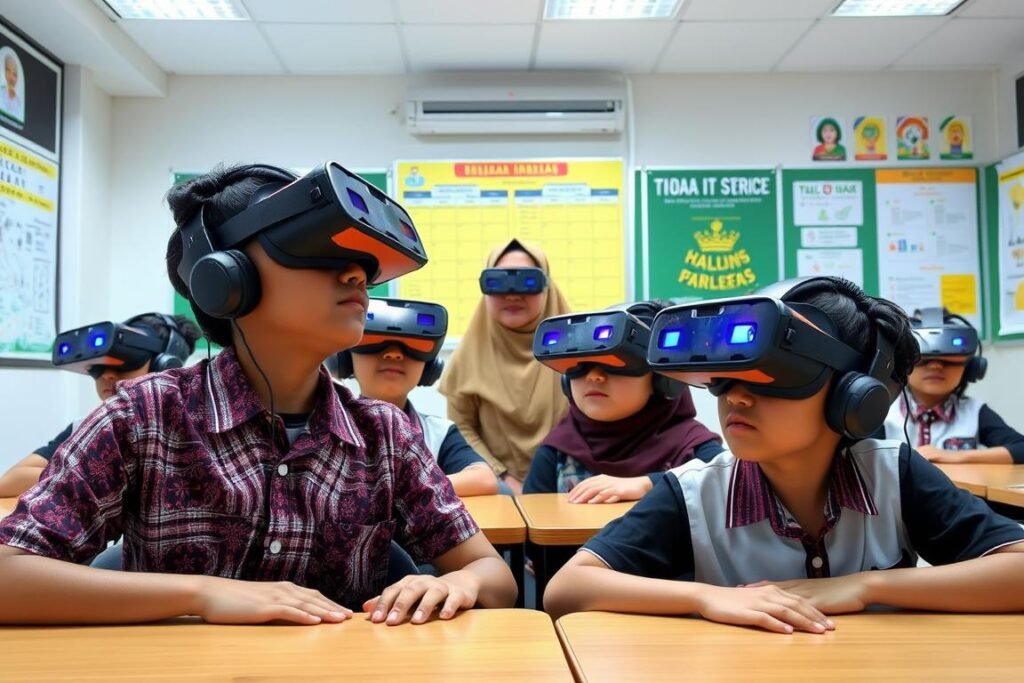 Siswa Indonesia menggunakan teknologi AR/VR dalam pembelajaran sebagai bagian dari perkembangan pendidikan di Indonesia
