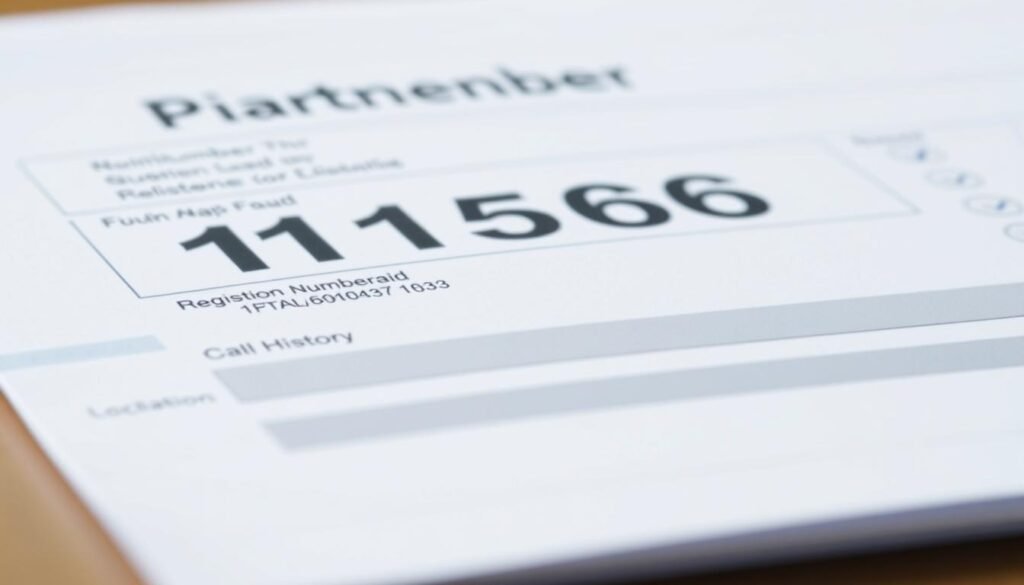 A detailed report of a phone number, displayed on a clean and professional-looking document. The report shows the number in a large, bold font, with metadata such as the number's registration details, location, and call history. The document has a minimalist, corporate aesthetic, with clean lines, subtle grid patterns, and a muted color palette of grays and blues. The lighting is soft and even, creating a sense of clarity and authority. The perspective is slightly angled, giving the viewer a sense of depth and presentation. Overall, the image conveys a sense of official documentation and the importance of reporting suspected phone number fraud.