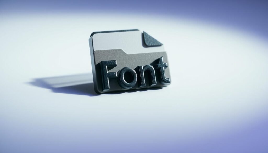 A high-quality, detailed close-up of a font file or font folder icon, showcasing the texture and design elements. The file is prominently displayed in the center of the frame, with a simple, clean background that allows the icon to stand out. The lighting is soft and diffused, creating subtle shadows and highlights that accentuate the 3D form and details of the file. The angle is slightly angled, providing a dynamic and engaging perspective. The overall mood is one of simplicity, professionalism, and technical focus, reflecting the subject matter of custom font installation on Android devices.